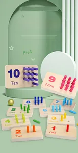 Detailed close-up of Montessori wooden counting sticks and number matching board toy
