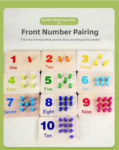 Detail view of 1-10 Montessori wooden counting boards with colorful sorting sticks