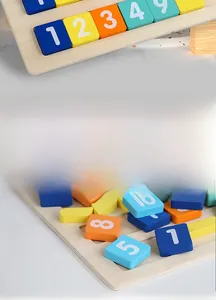 Detailed macro view of smooth polished wooden math puzzle blocks in pastel macaron colors