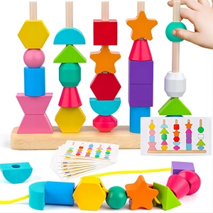Wooden montessori sorting toy with colorful blocks on 5-column base and pattern cards
