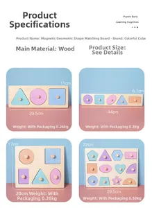 Dettaglio macro di puzzle magnetici in legno con forme geometriche macaron per bambini