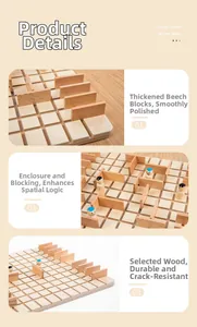 Detail of wooden strategic board game with polished beechwood pieces and grid base