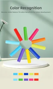 Detail of ten colorful wooden counting sticks for Montessori sensory and math learning