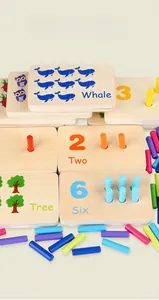 Macro detail of wooden Montessori math boards with colorful counting sticks for toddlers