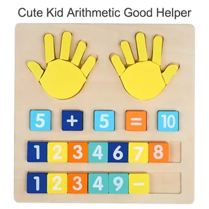 Educational wooden math toy with counting fingers and colorful number blocks for kids