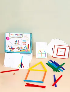 Macro detail of colorful wooden counting sticks and logic pattern cards for math learning