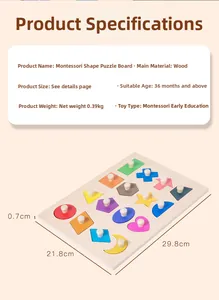 Dettaglio del puzzle geometrico Montessori in legno con manopole per la pratica motoria dei bambini