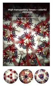Detail of kaleidoscope featuring high-transparency lenses and vibrant colorful beads