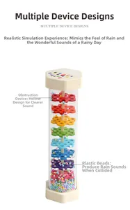 Macro view of rainbow rainmaker instrument with colorful beads and natural wood caps
