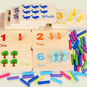 Montessori wooden counting sticks and colorful number puzzle boards for early math learning