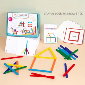 Wooden Math Counting Rods Montessori Early Education Learning Toy Geometric Logic Puzzle Board For Preschool Toddler Children Gift