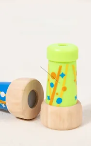 Classic wooden kaleidoscope toy detail featuring rounded edges and colorful geometric patterns