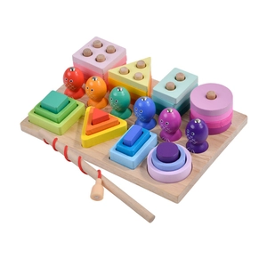 3-in-1 Montessori wooden educational toy with magnetic fishing and shape sorting blocks