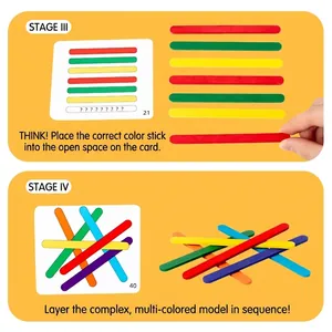 Educational wooden counting sticks and math logic challenge cards for preschool kids