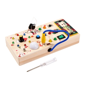 Wooden Christmas sensory busy board for kids with LED lights and interactive switches