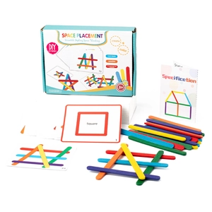 Educational wooden counting sticks set with geometric shape cards for toddler learning