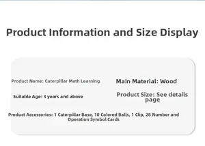 Detailed parts of wooden caterpillar math toy including base, colorful balls, and wooden cards