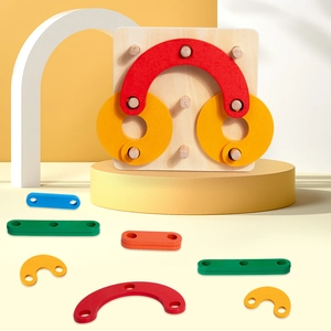 Montessori wooden geometric building blocks toy for kids cognitive skill training