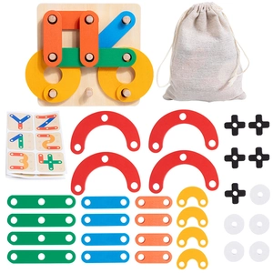 Montessori wooden geometric building block puzzle set with storage bag for kids