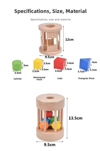 Detailed size specifications for Montessori wooden sensory toy blocks and shapes