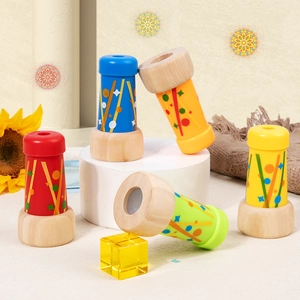 Classic wooden kaleidoscopes for kids in five bright colors for science education