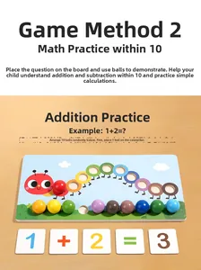 Educational caterpillar math toy with colorful beads and wooden number calculation cards