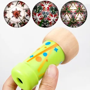 Classic kaleidoscope toy with rotating wooden top for children educational science fun
