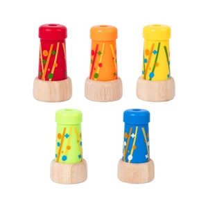 Classic wooden kaleidoscope toy set of 5 with colorful geometric patterns and stars