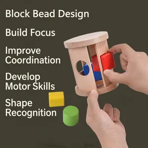 Montessori wooden shape sorting drum toy for toddlers sensory and motor skill training