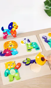 Detail der Tierpuzzle aus Holz für Kinder mit großen Zahlenstücken und glatten Kanten