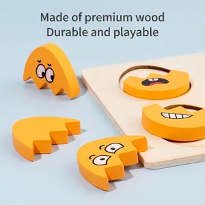 Puzzle éducatif en bois avec expressions faciales pour l'éveil et le tri des tout-petits