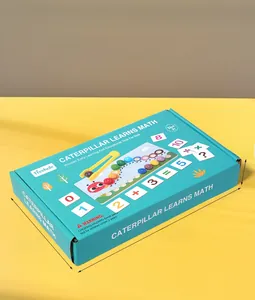 Detail view of the colorful Caterpillar Math toy box dimensions and storage packaging