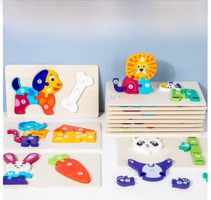 Nahaufnahme des Holz-Montessori-Puzzles mit Zahlen 1-8 und bunten Tierillustrationen