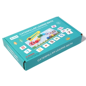 Educational Caterpillar math toy set with wooden colorful beads and numeric cards