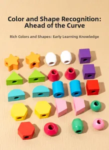 Macro view of colorful geometric wooden blocks for kids sensory and shape recognition