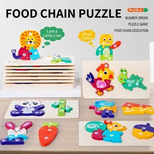 Montessori Holzpuzzle-Set für Kinder zum Lernen von Nahrungsketten und Zahlen