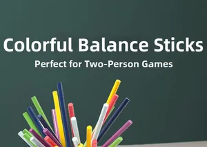 Close-up of colorful wooden balance sticks for kids puzzle game on dark background