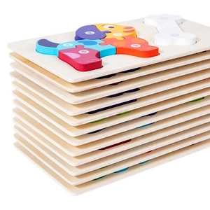 Stapel bunter Holz-Tier-Zahlenpuzzles für Kleinkinder Montessori-Lernspielzeug