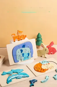 Close-up of colorful wooden animal puzzles featuring elephants and high-quality craftsmanship