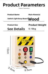 Detailed size specifications of the wooden Montessori LED light switch busy board toy