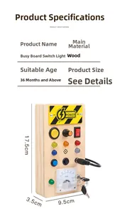 Detailed dimensions and component diagram of wooden Montessori LED busy board toy