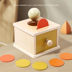 Montessori 2-in-1 wooden object permanence box with drawer and colorful coins