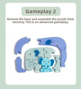 Macro detail of elephant wooden puzzle showing multi-layered blocks for cognitive skill building