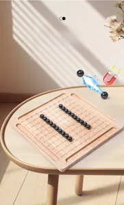 Close-up of magnetic battle chess set with solid wood board and black spherical magnets