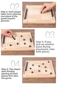 Detail of magnetic stone chess game on wooden board showing gameplay and tactical placement
