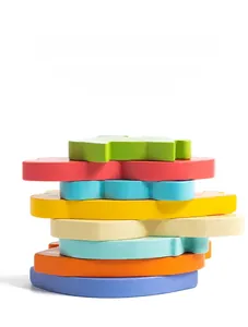 Detail of colorful wooden animal puzzles made with non-toxic water-based paint for toddlers