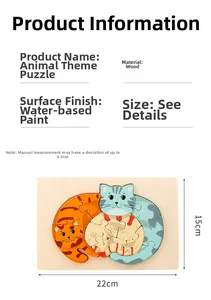 Detailed view of cat-themed wooden jigsaw puzzle dimensions 22cm x 15cm with water paint finish