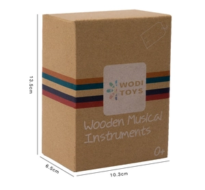 Detailed dimensions of the Montessori wooden rattle packaging box 13.5x10.3x6.5cm