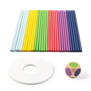 Children's Montessori wooden sensory plug board set with colorful rods and balance ring