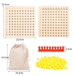 Detail view of Montessori wooden multiplication and division boards with beads and storage bag